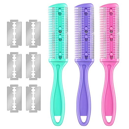 3 Pieces Razor Comb with 10 Pieces Razors, Hair Cutter Comb Cutting Scissors, Double Edge Razor