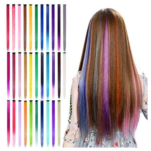 BEAHOT 32 PCS Colored Clip in Hair Extensions, 20 Inch Rainbow Long Straight Hairpieces Clip in Synthetic, s New Year