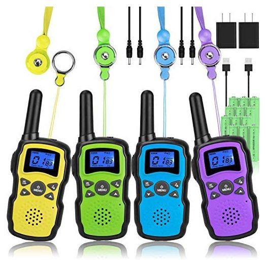 Wishouse Walkie Talkies for Kids Adults Rechargeable Long Range 4 Pack with 2 USB Chargers 12 Batteries,Family Walky Talky,Outdoor Camping Games Indoor Toys Birthday Xmas Gift for Boys Girls Children