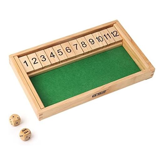 GSE Wooden Shut The Box 12 Numbers Dice Game Board with 2 Wooden Dices, Classic Tabletop Version of The Popular English Pub Game