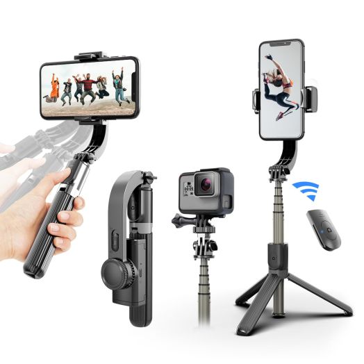 Gimbal Stabilizer for Smartphone ,with Retractable Selfie Stick and Tripod,1-Axis Multifunction Remote 360°Automatic Rotation, Auto Balance for iPhone/Android