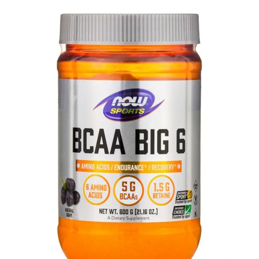 NOW Sports Nutrition, BCAA (Branched Chain Amino Acids) Big 6, Grape Flavor, 600 Grams