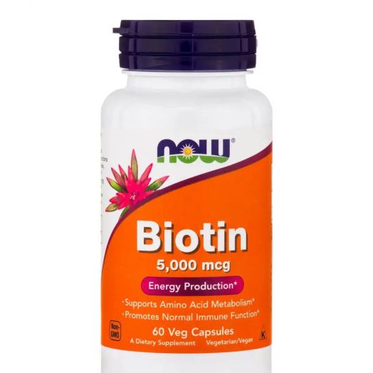 NOW Biotin 5000 mcg - 60 Veg Capsules