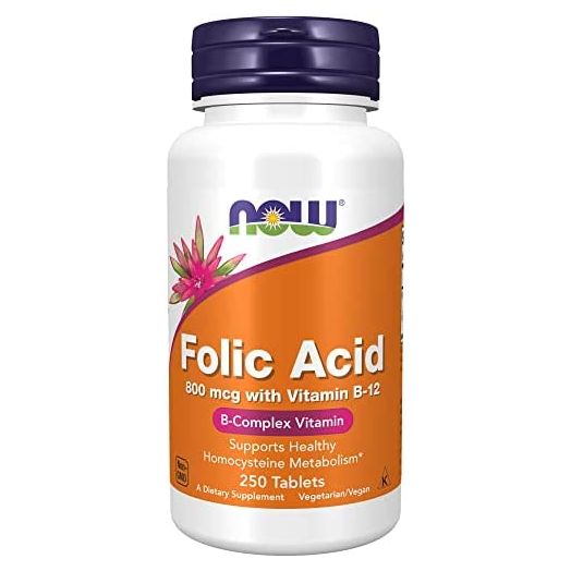NOW Supplements, Folic Acid 800 mcg + B-12 (Cyanocobalamin) 25 mcg, B Complex Vitamin, 250 Tablets