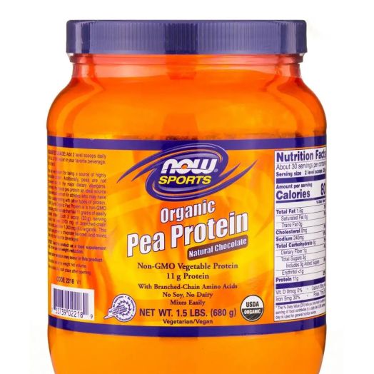NOW Sports - Organic Pea Protein, Natural Chocolate - 1.5 lbs (680 Grams)