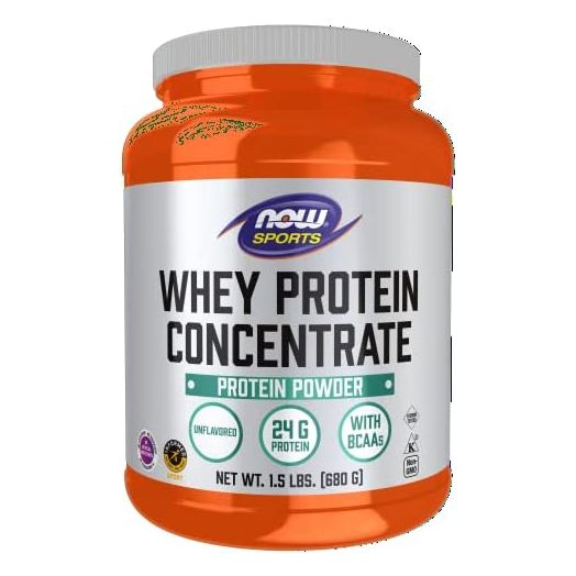 NOW Sports Nutrition, Whey Protein Concentrate, 24 g With BCAAs, Unflavored Powder, 1.5-Pound