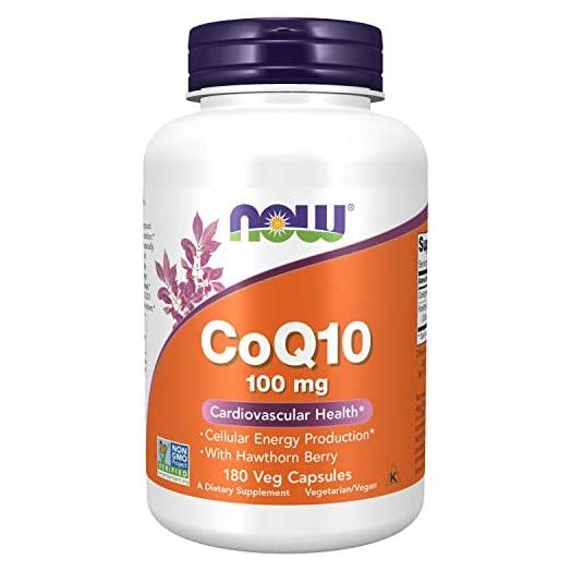 NOW Supplements, CoQ10 100 mg with Hawthorn Berry, Pharmaceutical Grade, All-Trans Form produced by Fermentation, 180 Veg Capsules