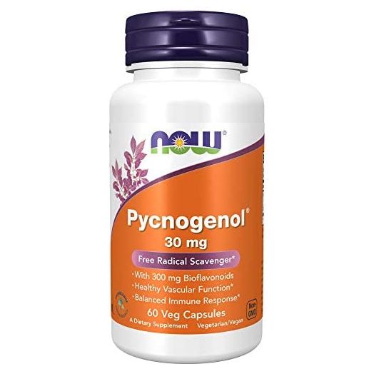 NOW Supplements, Pycnogenol 30 mg (a Unique Combination of Proanthocyanidins from French Maritime Pine) with 300 mg Bioflavonoids, 60 Veg Capsules