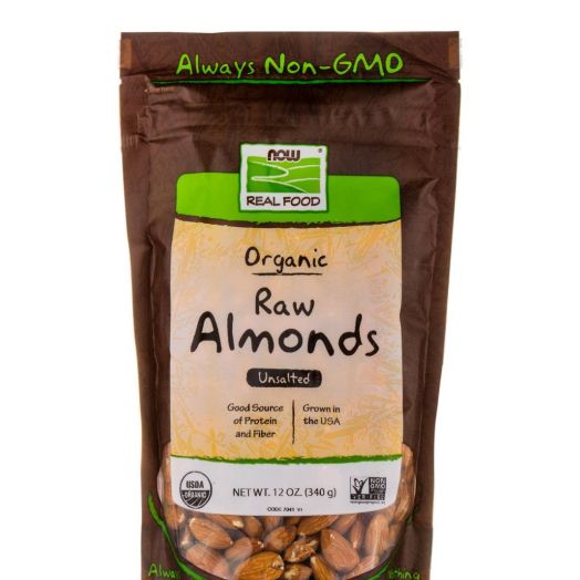 NOW Real Food - Organic Raw Almonds, Unsalted - 12 oz (340 Grams)