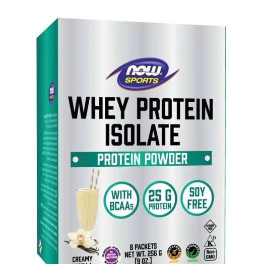 NOW Sports - Whey Protein Isolate, Creamy Vanilla Flavor - 1 Box of 8 Packets
