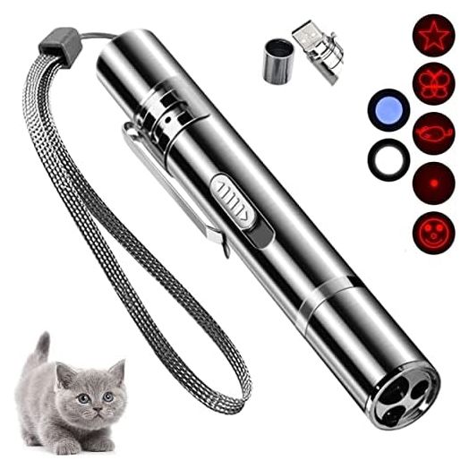 Cat Laser Toy, Laser Pointer Interactive Toys for Indoor Cats Dogs, Red Dot Light Lazer Pointer, Long Range 3 Mode USB Rechargeable Pet Kitten Chase Exercise Toy, Small Laser Presentation Clicker Pen
