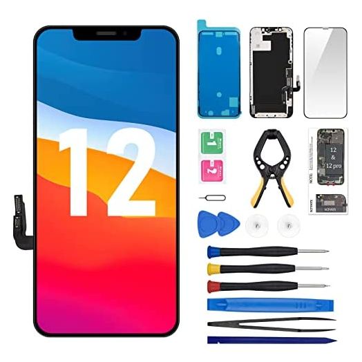 for iPhone 12 Screen Replacement 6.1" for iPhone 12 Pro, 12pro Touch Display LCD Digitizer Full Assembly with Repair Kits Waterproof Adhesive Glass Protector, Fix Tools for A2172, A2402, A2403, A2404