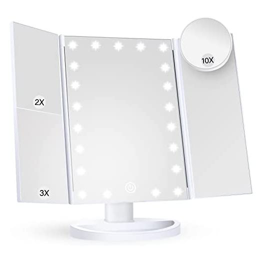 Makeup Mirror Vanity Mirror with Lights, 2X 3X 10X Magnification, Touch Control, Dual Power Supply