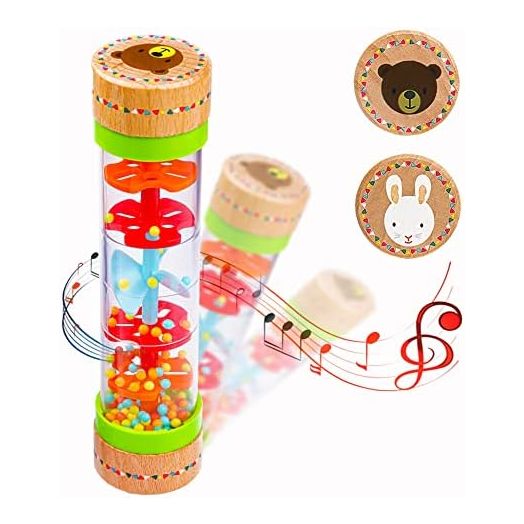 Rainmaker Rain Sticks, Mini Wooden Musical Shake, Beaded Raindrops - Turn Over and Watch The Colorful Beads Flow Down The Tube as It Creates The Soothing Sound of Rain