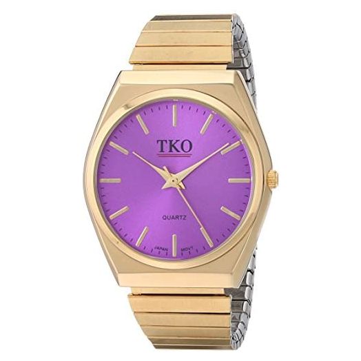 TKO Gold Stainless Steel Expansion Bracelet Stretch Thin Case Purple Face Flex Teen Girls Watch TK649PR