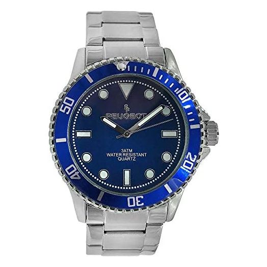 Peugeot Men's Sports Watch with Rotating Bezel Pro Diver and Stainless Steel Bracelet