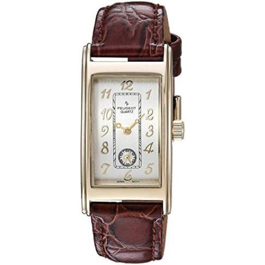 Peugeot Men's Classic Vintage Watch - Curved Stainless Steel Case with Genuine Leather Band