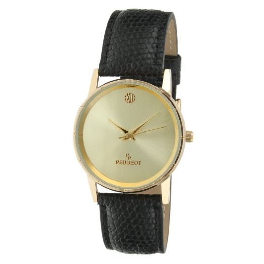 Peugeot Men's Nude Champagne Dial,Black Leather Watch