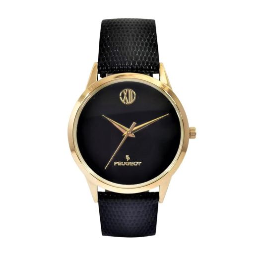 Peugeot Men’s Nude Dial Watch with Black Leather Band. (Black)