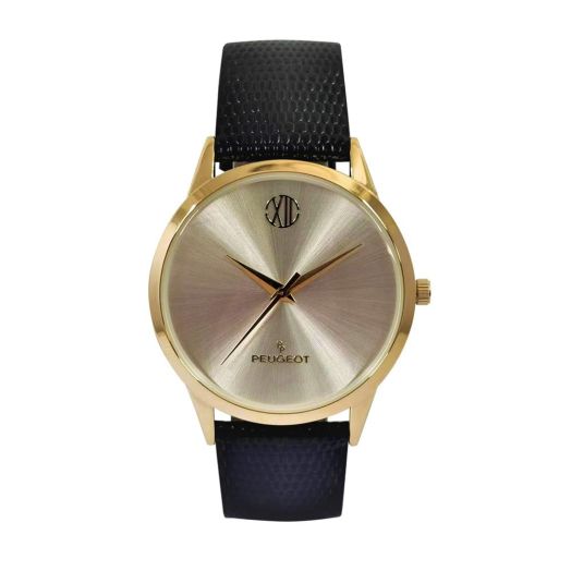 Peugeot Men’s Nude Dial Watch with Black Leather Band