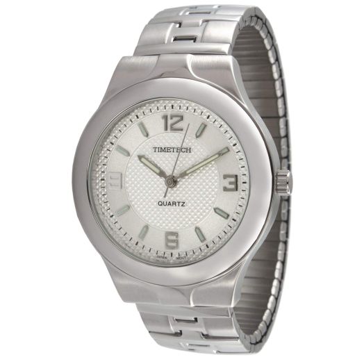 Timetech Men's Silver Textured Dial with Stainless Steel Expansion Bracelet Watch