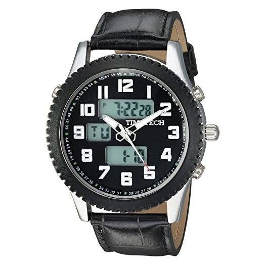 TIMETECH Men's Alarm Sport Watch Analog Digital Metal Case Black Strap