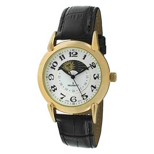 Peugeot Men's 14k Gold Plated Vintage Leather Dress Watch