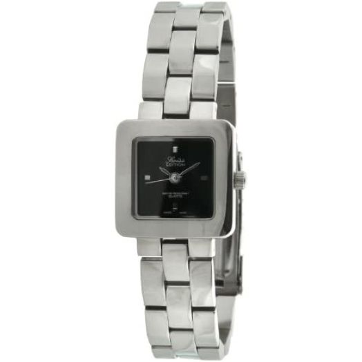 Swiss Edition Women's Silver Luxury Small Square Link Bracelet Black Dial Watch SE3813L-BK