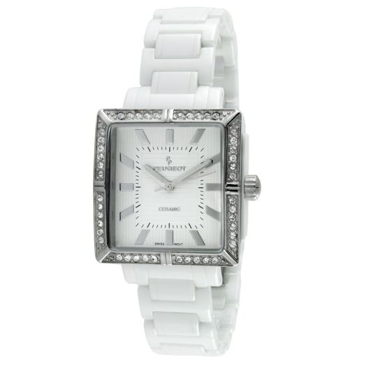 Peugeot Swiss Ladies White Genuine Ceramic Crystal Bezel Watch PS4903WT