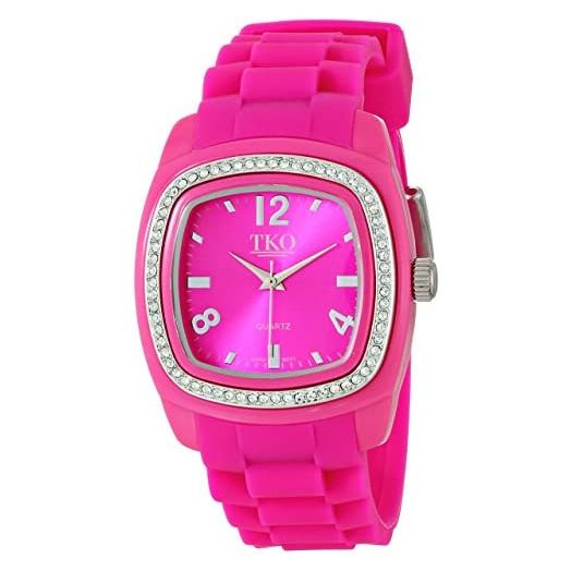 TKO ORLOGI Women's TK537-PK Tivoli Swarovski Crystal Accented Plastic Case and Rubber Strap Watch