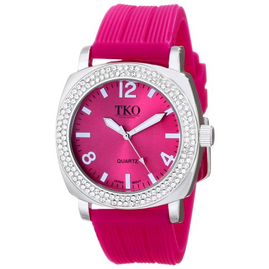 TKO ORLOGI Women's TK612-FS Milano Ice Metal Case Crystal Bezel Fuchsia Rubber Watch