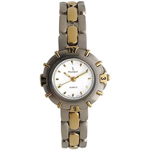 Peugeot Women Two-Tone Silver Watch - Easy Reader with Sport Bezel and Gold Link Bracelet