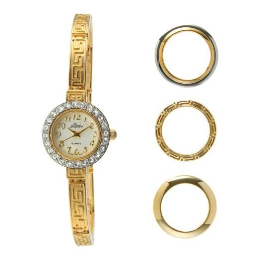 Pierre Jacquard Gold-Tone Petite Watch with Narrow Bracelet and 4 Interchangeable Bezels Gift Set