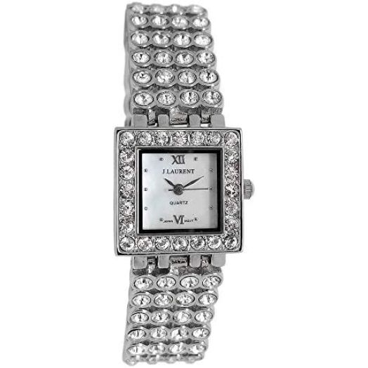 Jacques Laurent 4 Row Crystal Studded Elegant Cocktail Bracelet Dress Watch