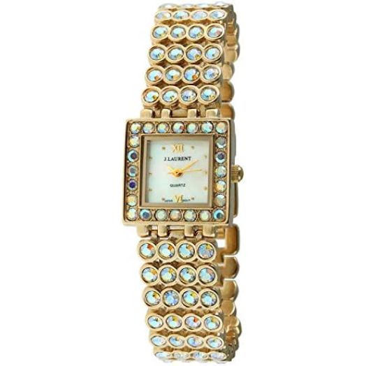 Jacques Laurent 4 Row Crystal Studded Elegant Cocktail Bracelet Dress Watch