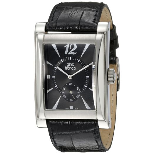 Gino Franco Men's Stainless Steel Case Watch with Genuine Leather Strap