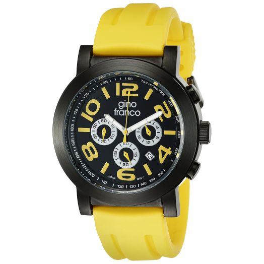 gino franco Men's 962OR Round Multi-Function Stainless Steel PVD Plated Case Rubber Strap Watch