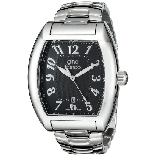 Gino Franco Men's Barrel Shaped Stainless Steel Watch with Bracelet