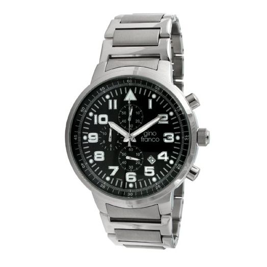 Gino Franco Men's Round Stainless Steel Chronograph Watch with Bracelet
