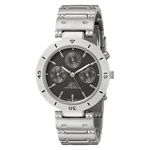 gino franco Men's 978GY Round Stainless Steel Multi-Function Bracelet Watch