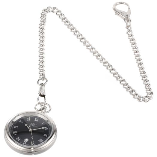 Gino Franco Men's Round Stainless Steel Silver Dial Pocket Watch