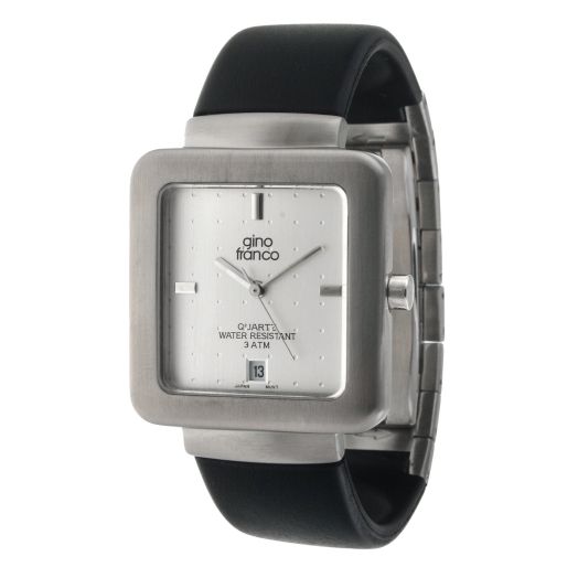 gino franco Men's 994SL Square Stainless Steel Case and Rubber Strap Watch