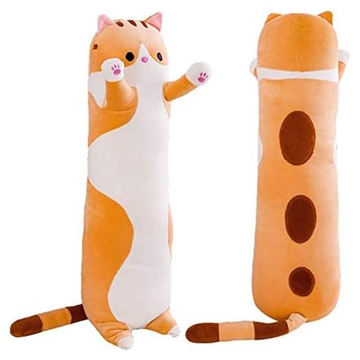 WUYU Lovely Plush Cat Doll Cute Cartoon Soft Stuffed Kitten Pillow Long Throw Sleeping Pillow Doll Toy Gift for Kids Girlfriend Multiple Size (Brown,70cm/27.5in)