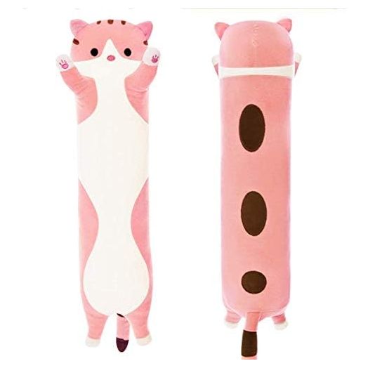 WUYU Lovely Plush Cat Doll Cute Cartoon Soft Stuffed Kitten Pillow Long Throw Sleeping Pillow Doll Toy Gift for Kids Girlfriend Multiple Size (Pink,70cm/27.5in)