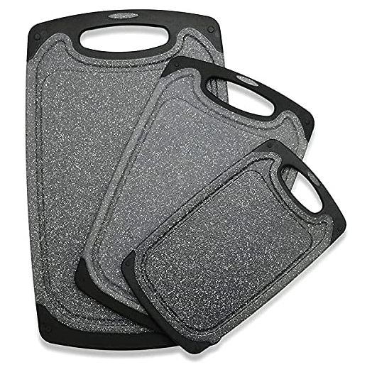 Plastic Cutting Board, 3 Pieces Dishwasher Safe Cutting Boards with Juice Grooves, Easy Grip Handle, Non-Slip