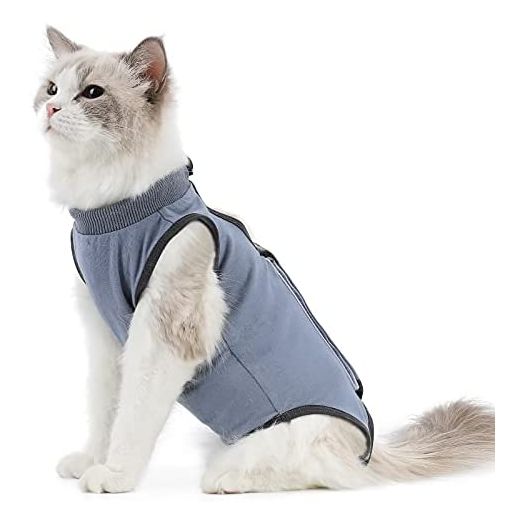 kzrfojy Cat Surgery Recovery Suit Cat Onesie for Cats After Surgery Spay Surgical Abdominal Wound Skin Diseases E-Collar Alternative Wear (Grey-Blue-M)