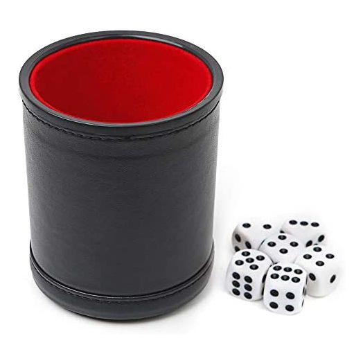 Felt Lined Professional Dice Cup, with 6 Dice Quiet for Yahtzee Game