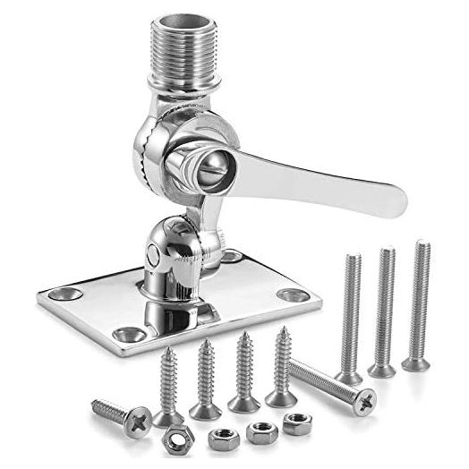 ZOMCHAIN Marine VHF Antenna Mounts, Ratchet Mount, 316 Stainless Steel Adjustable Base Mount for Boat