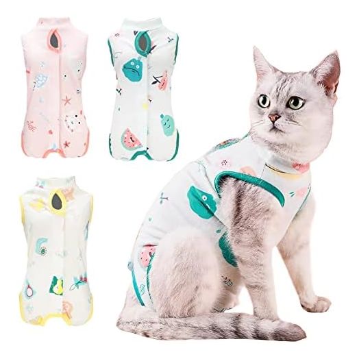 3 Pieces Cat Recovery Suit, Cat Onesie After Surgery Anti Licking Wounds for Cats, Cat Surgery Recovery Suit Cat Outfit for Cats, Cat Spay Recovery Suit Female (S)