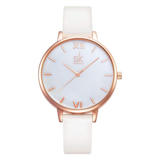 SHENGKE Creative Natural Shell Dial Simplicity Women Watch Genuine Leather Elegant Women Watches Ladies Business Wristwatch (Rosegold-Natural Shell Dial)